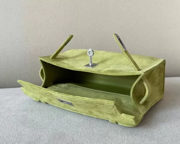 Hermès Kelly pochette chamois herbaceous Green Silver Hardware 22cm Full Handmade