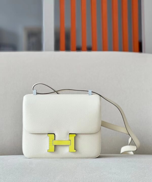 c8840df6ba72324-1 Hermes Constance Epsom Creamy White Light Yellow Buckle Silver Hardware 23cm Full Handmade