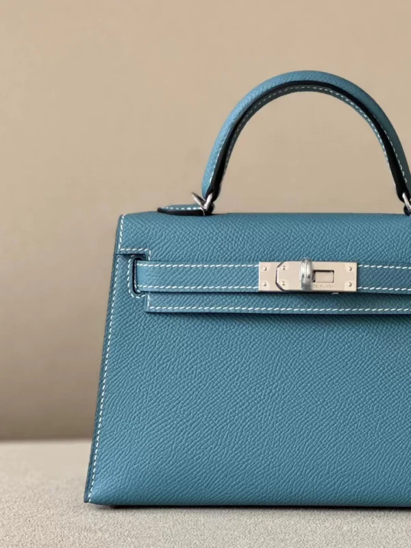 Hermès Mini Kelly Epsom D2 New denim blue Silver Hardware 19cm Full Handmade