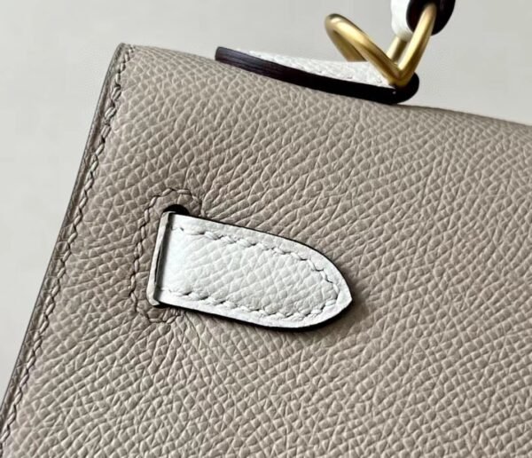 Hermes Kelly epsom S2 Light Grey & CC10 Creamy White Gold Hardware 25cm Full Handmade