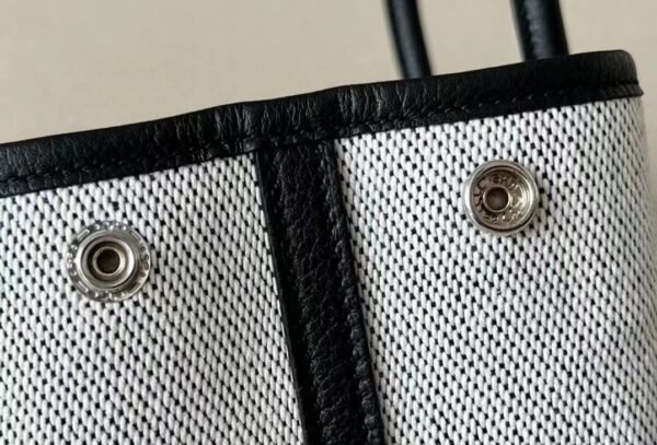 Hermes Garden Party NE Leather & Canvas Ashen & Black Silver Hardware 30cm Full Handmade