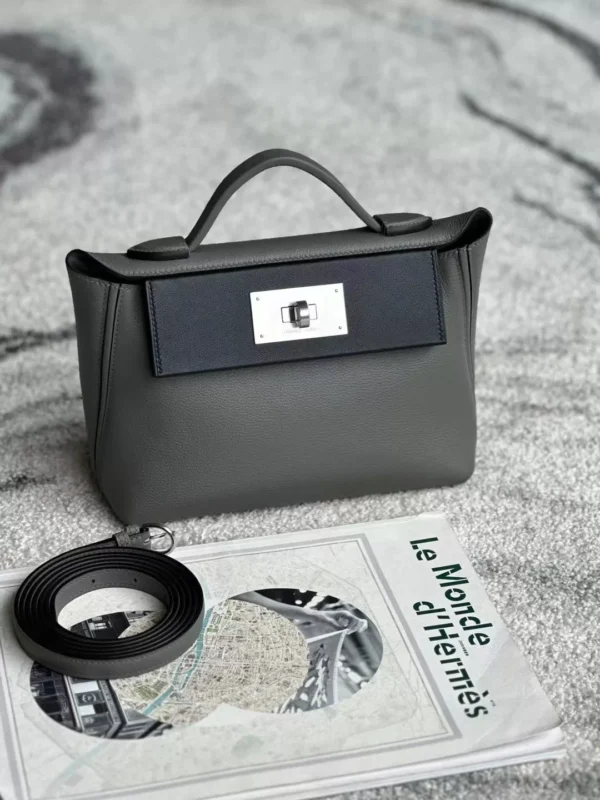 Hermès mini Kelly 2424 Evercolor & Swift 0L Grey & CK89 Black Silver Hardware 21cm Full Handmade
