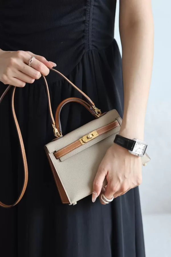 GPC Mode Mini Kelly Epsom S2 Light Khaki & CK37 Golden Brown Gold Hardware 19cm Full Handmade