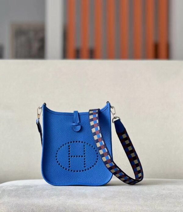 Hermes Evelyne TC Leather 08 Bright Blue Silver Hardware 17cm Full Handmade