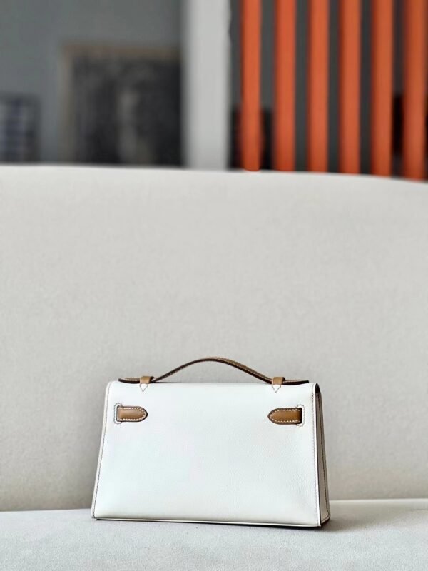 Hermes mini Kelly pochette Swift CC10 Creamy White & 4B Khaki Silver Hardware 22cm Full Handmade