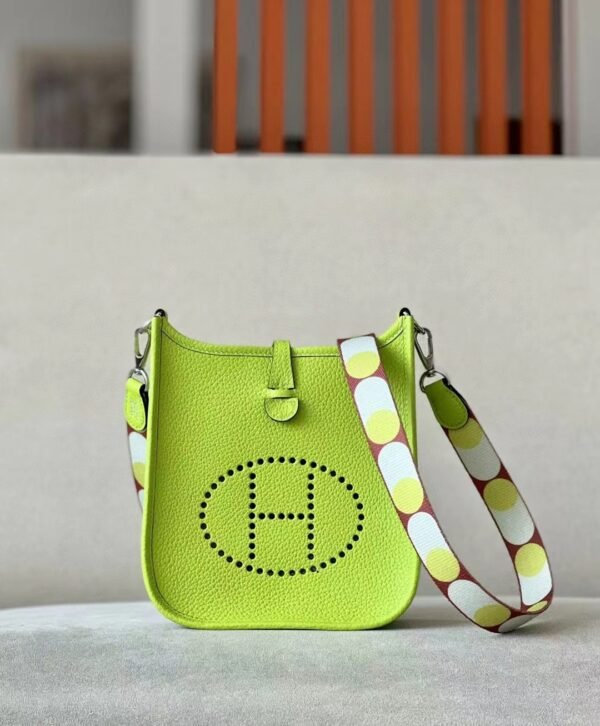 Hermes Evelyne TC Leather Fluorescent green Silver Hardware 17cm Full Handmade