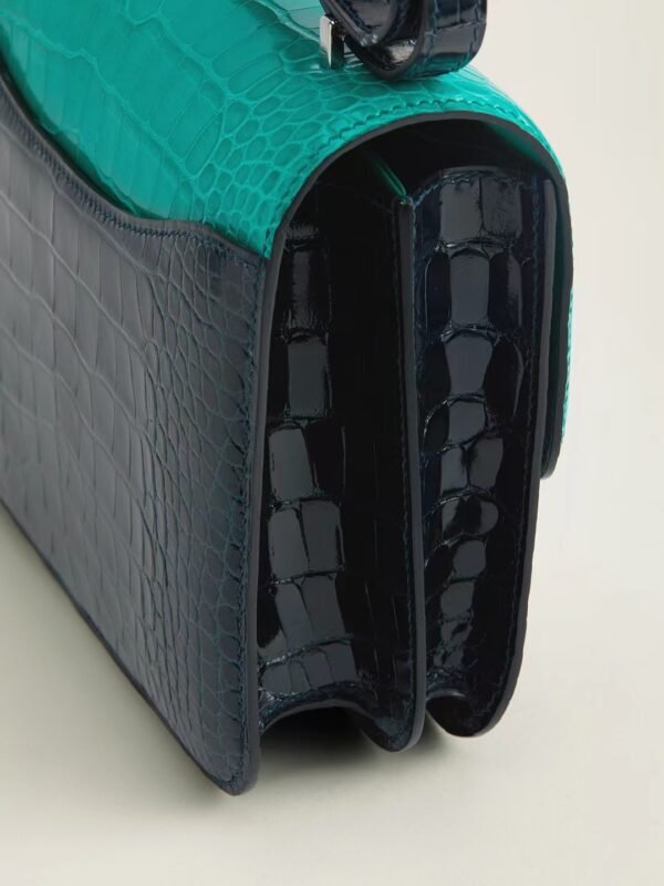 GPC Mode CJ19-Constance Shiny Alligator turquoise & Black crocodile Buckle Silver Hardware 18cm Full Handmade