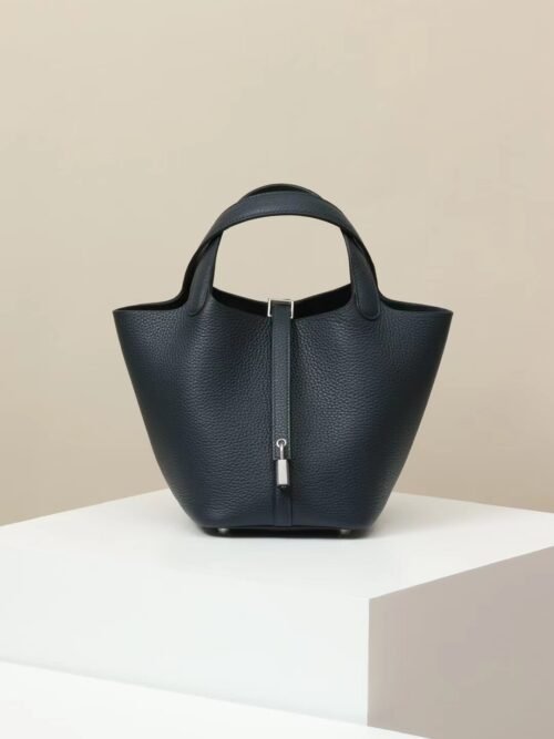 GPC Mode Picotin TC Leather 2Z deep blue Silver Hardware 18cm Full Handmade