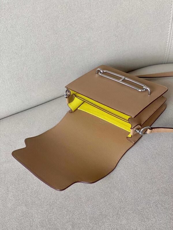 Hermes Roulis evercolor OM Tea Khaki & 9R Lemon yellow Silver Hardware 19cm Full Handmade