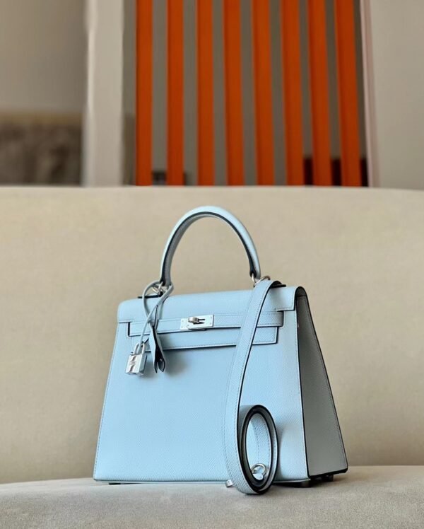 Hermès Kelly Epsom TO Light Blue Silver Hardware 25cm Full Handmade