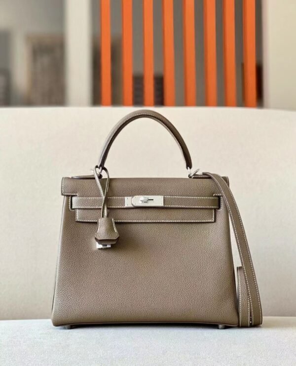 Hermes Kelly Togo CK18 Etoupe Grey Silver Hardware 28cm Full Handmade