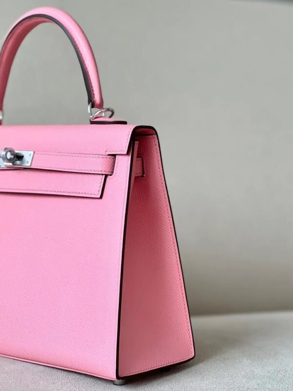 Hermes Kelly Epsom 1Q Creamy Pink Silver Hardware 25cm Full Handmade