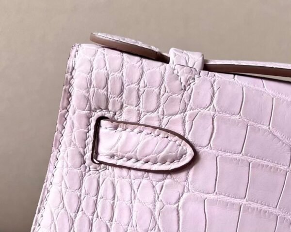 Hermes mini Kelly pochette Alligator 09 Light Purple Pink Silver Hardware 22cm Full Handmade
