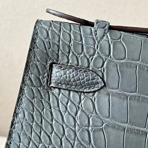 Hermes mini Kelly pochette Matte Alligator tinware grey Silver Hardware 22cm Full Handmade