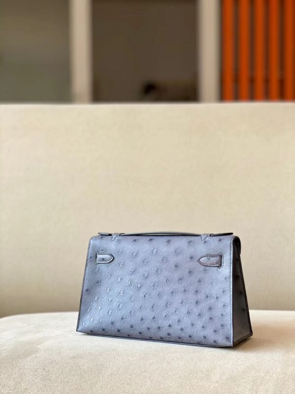 Hermes Mini Kelly pochette Ostrich 82 Agate grey Gold Hardware 22cm Full Handmade