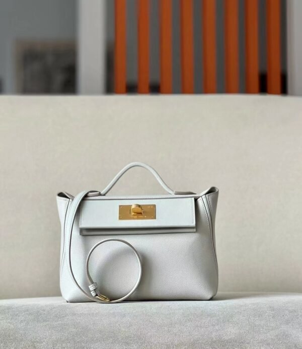 Hermes Kelly 2424 Evercolor & Swift Leather 80 Pearl grey Gold Hardware 21cm Full Handmade