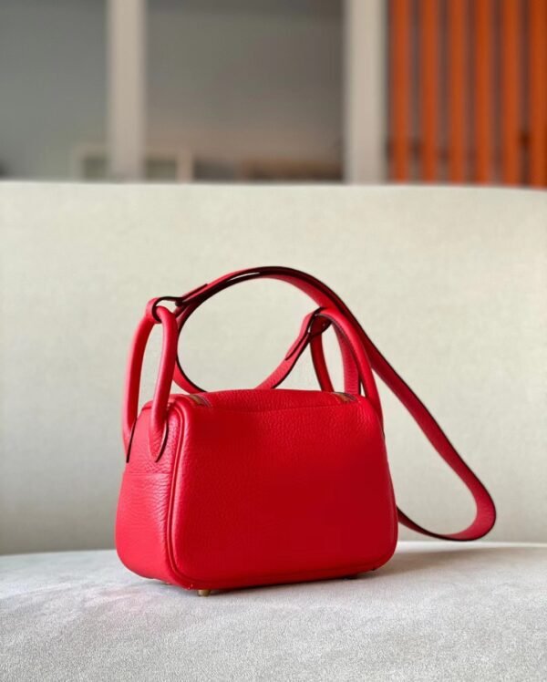 d0501e8d2d51b01 Hermes mini Lindy clemence A5 Bright Red Gold Hardware 19cm Full Handmade