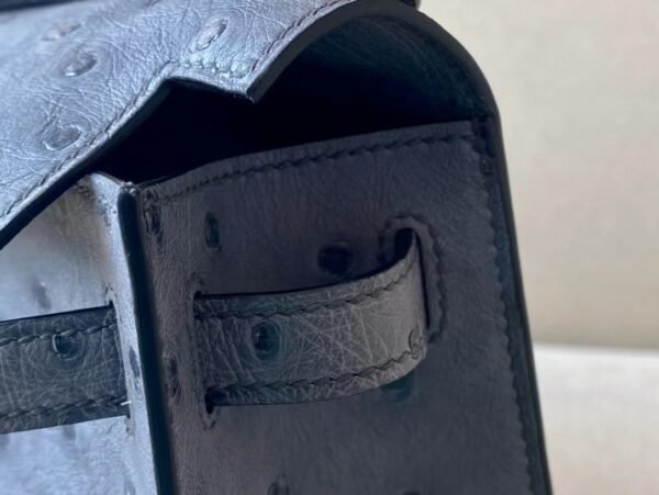 Hermes Mini Kelly pochette Ostrich 82 Agate grey Gold Hardware 22cm Full Handmade