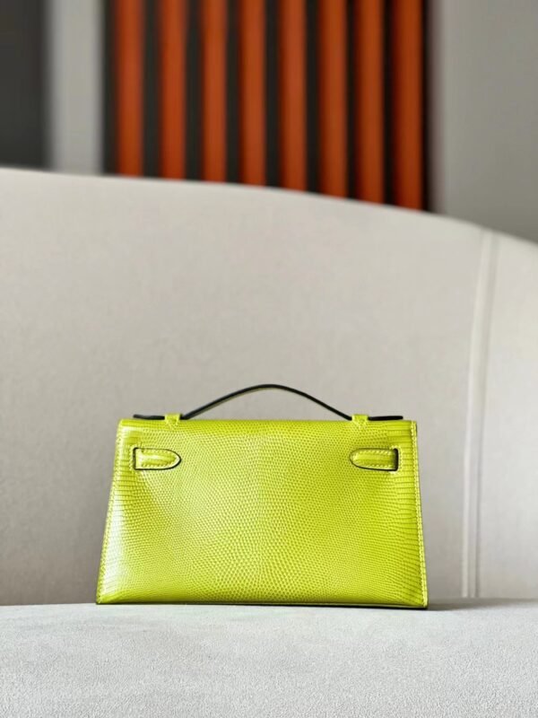 Hermes Mini Kelly pochette Lizard Leather 66 yellow-green Silver Hardware 22cm Full Handmade