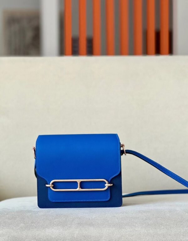 Hermès Roulis evercolor 73 Gem Blue & 71 Bright Blue Rose Gold Hardware 19cm Full Handmade
