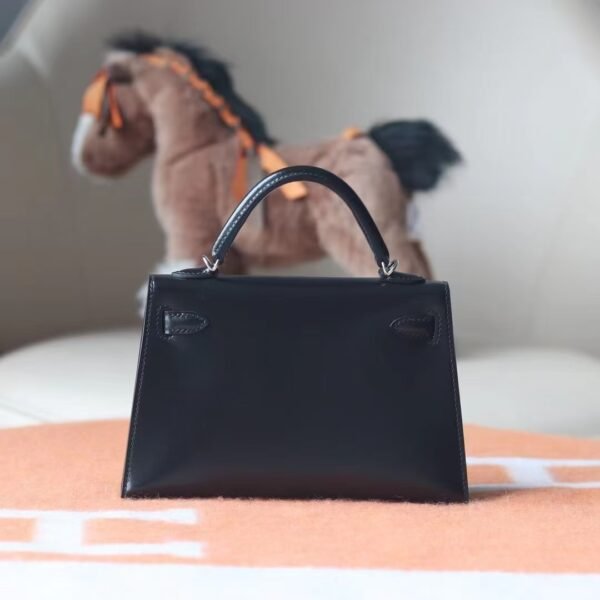 GPC Mode Mini kelly Shiny Box Leather CK89 Black Silver Hardware 19cm Full Handmade