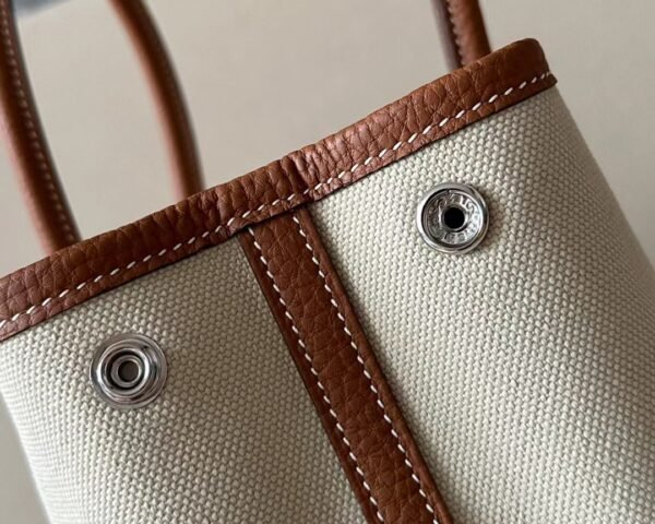 Hermès Garden party Ne Leather & Canvas Light Grey & CK37 Golden Brown Silver Hardware 30cm Full Handmade