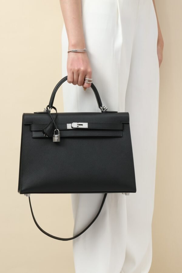 GPC Mode Kelly Epsom Leather CK89 Black Silver Hardware 35cm Full Handmade
