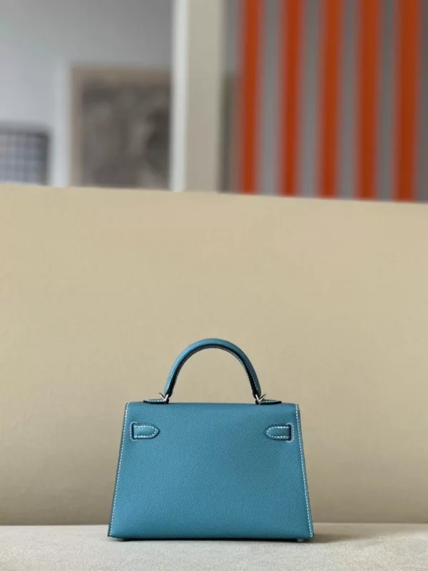 Hermès Mini Kelly Epsom D2 New denim blue Silver Hardware 19cm Full Handmade