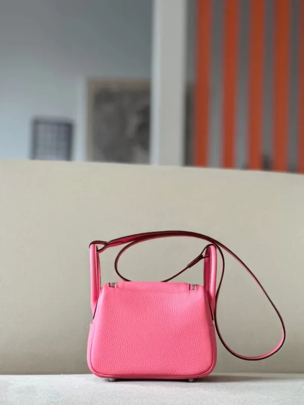 Hermès mini Lindy clemence U5 lipstick pink Silver Hardware 19cm Full Handmade