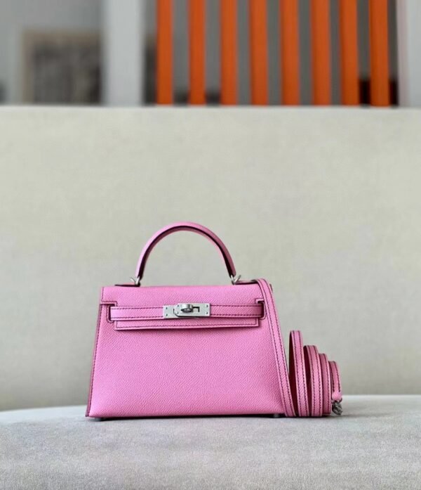Hermes Mini Kelly Epsom Leather 5P sakura pink Silver Hardware 19cm Full Handmade