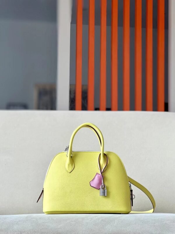 Hermes Bolide Epsom 9R Lemon yellow & X9 mallow purple & Nata Silver Hardware 26cm Full Handmade