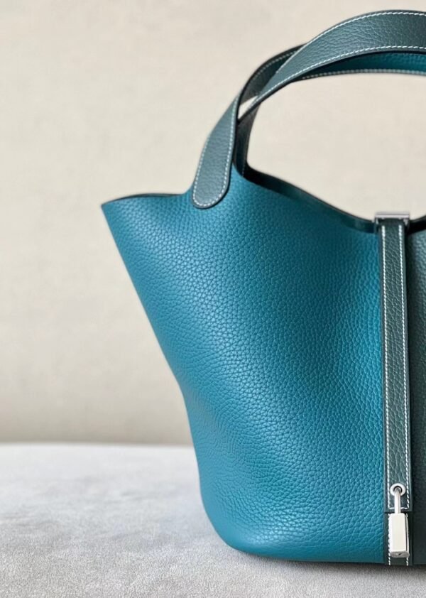 Hermes Picotin TC Leather cyan & Dark Green Silver Hardware 22cm Full Handmade