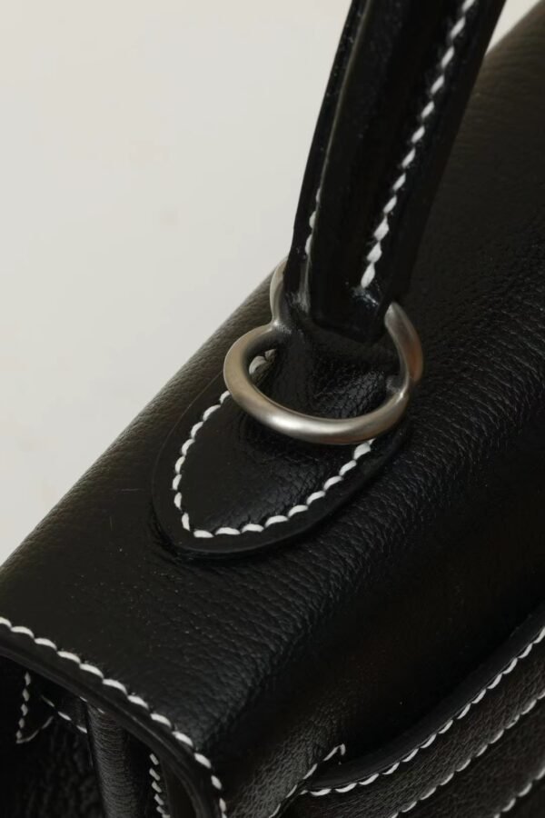 GPC Mode Kelly Chevre CK89 Black & CK80 Pearl grey Silver Hardware 25cm Full Handmade