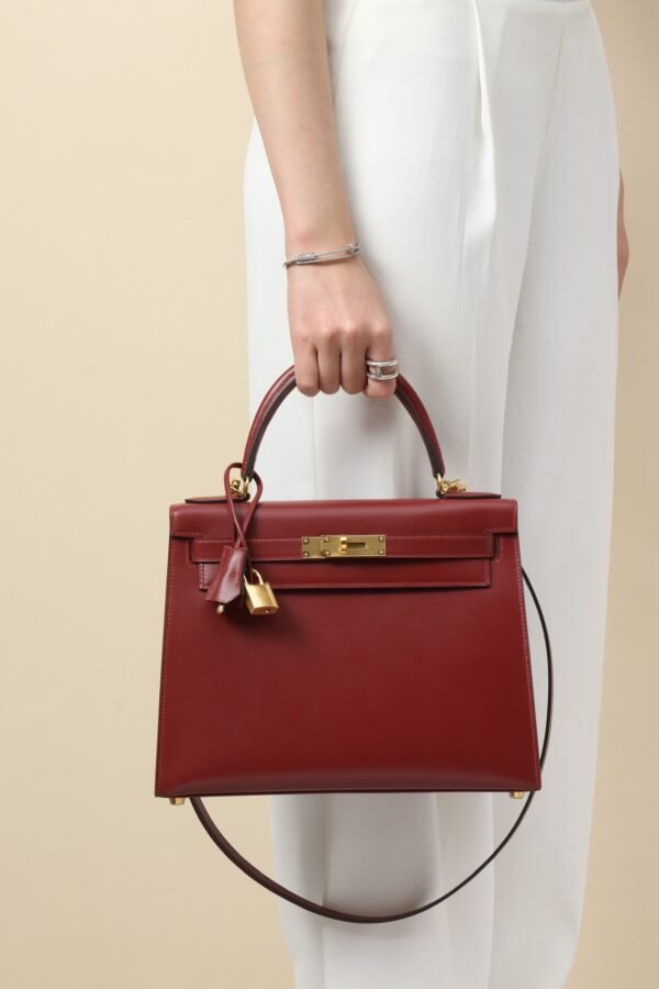 d75f835827a87ce GPC Mode Kelly Shiny Box Leather CK55 Bordeaux Red Gold Hardware 28cm Full Handmade