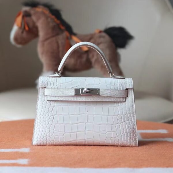 d927af4752001c1 GPC Mode Mini kelly Matte Alligator Crocodile i2 Cream White Silver Hardware 19cm Full Handmade