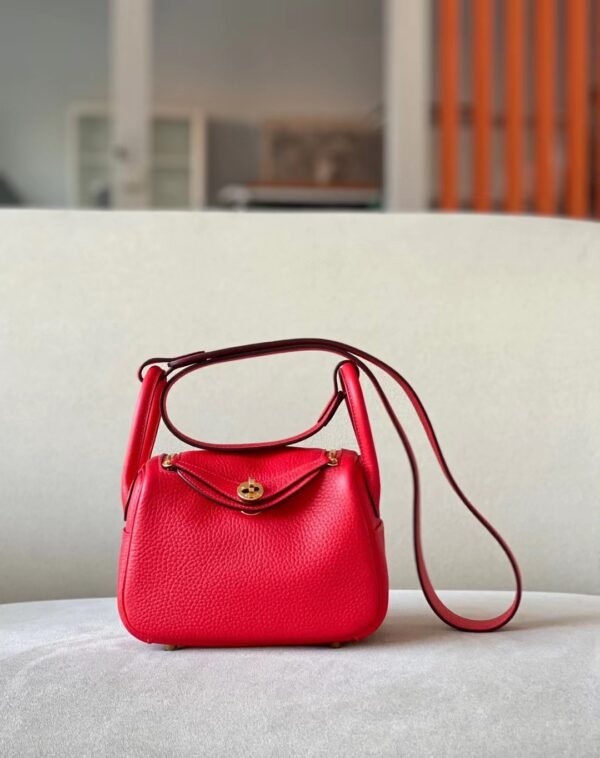 d9889cea6e51e52 Hermes mini Lindy clemence A5 Bright Red Gold Hardware 19cm Full Handmade