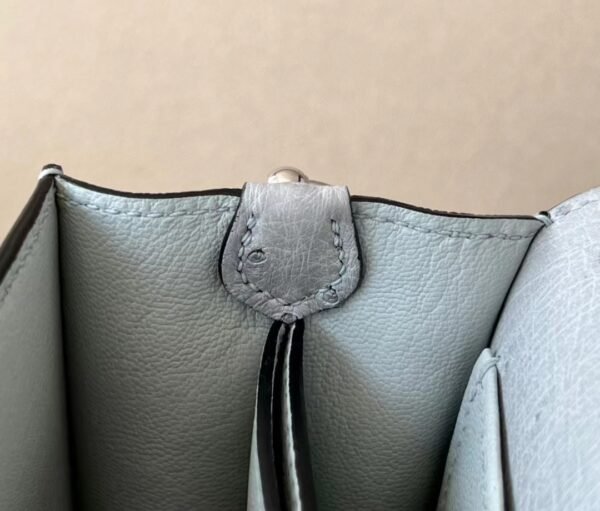 Hermes Roulis Ostrich 8U Ice Blue Silver Hardware 19cm Full Handmade