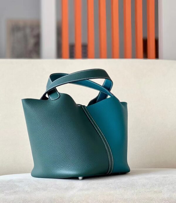 Hermes Picotin TC Leather cyan & Dark Green Silver Hardware 22cm Full Handmade