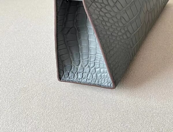 Hermes mini Kelly pochette Matte Alligator tinware grey Silver Hardware 22cm Full Handmade