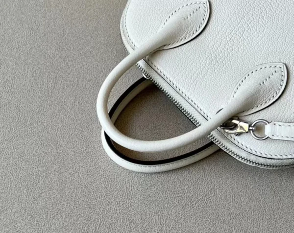 Hermès Mini Bolide Chevre Creamy White Silver Hardware 18cm Full Handmade