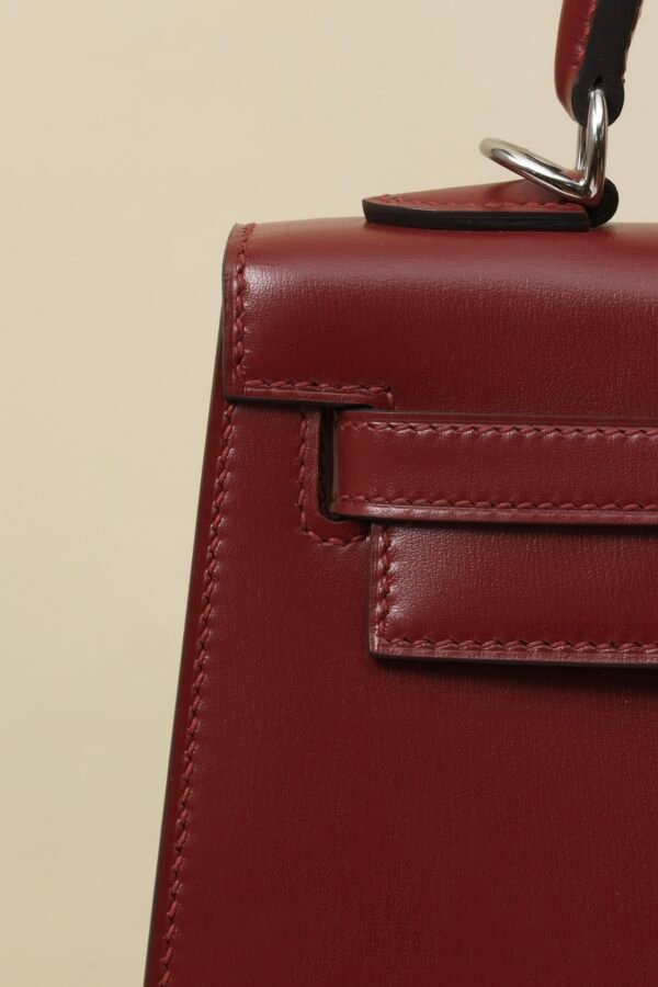 GPC Mode Kelly Shiny Box Leather Bordeaux wine red Silver Hardware 25cm Full Handmade