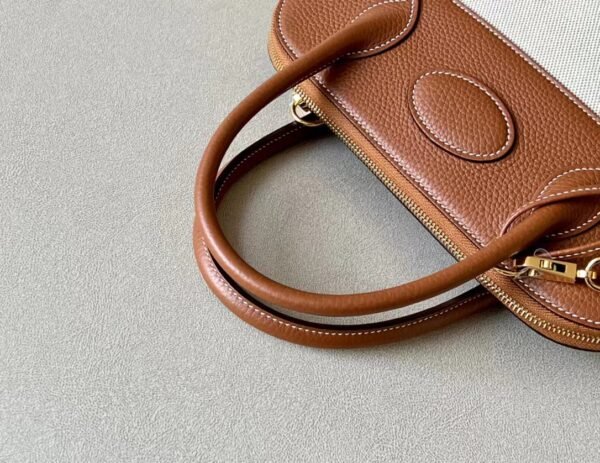 Hermes Bolide Swift & Canvas Golden Brown & White Gold Hardware 31cm Full Handmade