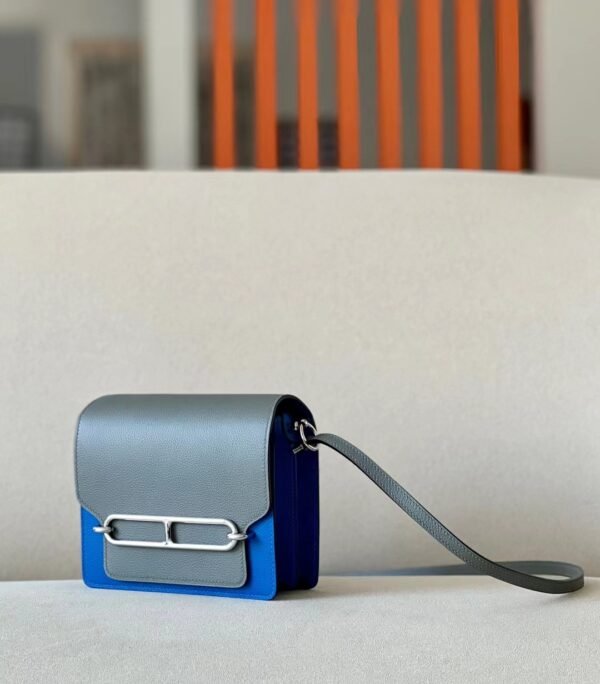 Hermes Roulis Evercolor OL Grey & 08 Blue Silver Hardware 18cm Full Handmade