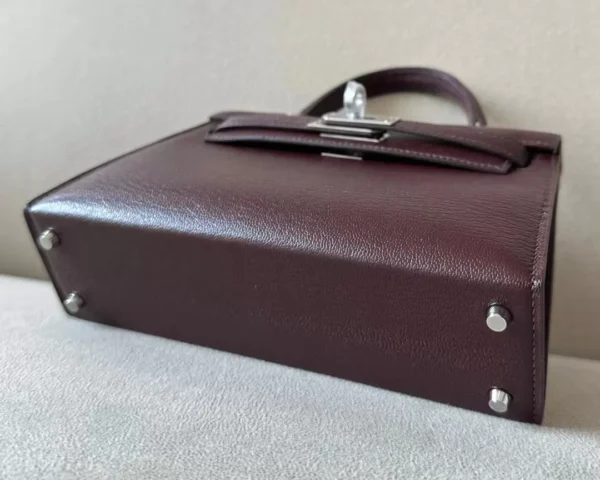 Hermès Mini Kelly Chevre OG Brownish red Silver Hardware 19cm Full Handmade