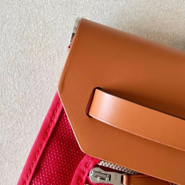 Hermes Herbag Barenia & Canvas Red & Golden Brown Silver Hardware 31cm Full Handmade