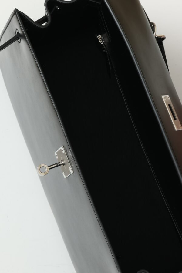 GPC Mode Kelly Shiny Box Leather CK89 Black Silver Hardware 35cm Full Handmade