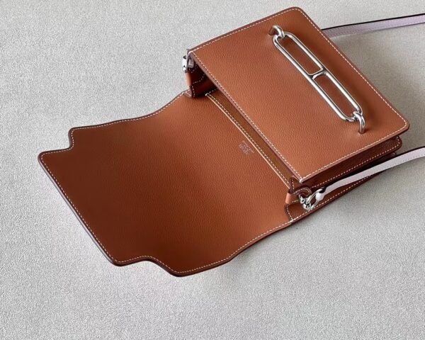 Hermes Roulis evercolor 09 Light Purple Pink & CK37 Golden Brown Silver Hardware 18cm Full Handmade