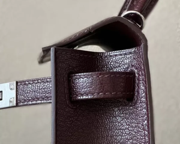 Hermès Mini Kelly Chevre OG Brownish red Silver Hardware 19cm Full Handmade