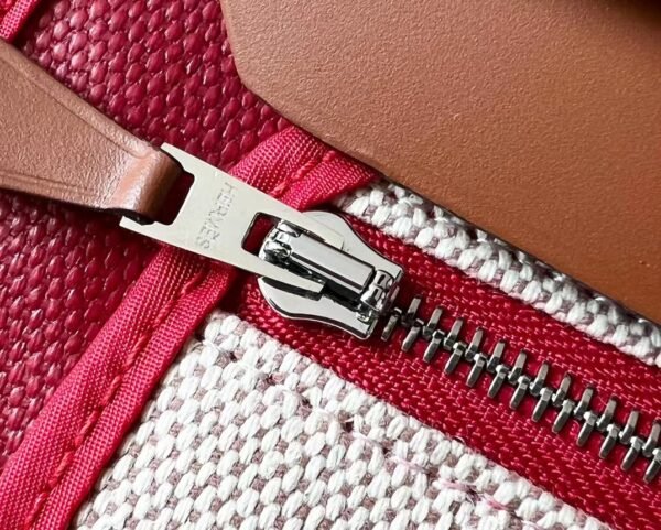 Hermes Herbag Barenia & Canvas Red & Golden Brown Silver Hardware 31cm Full Handmade
