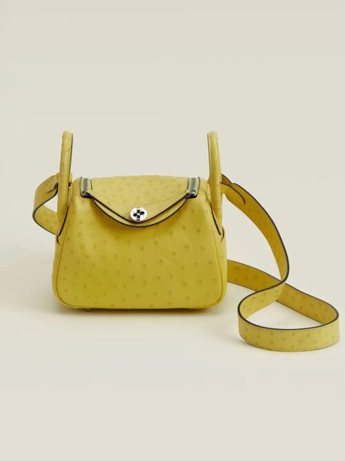 GPC Mode Mini Lindy Ostrich Lemon yellow Silver Hardware 19cm Full Handmade